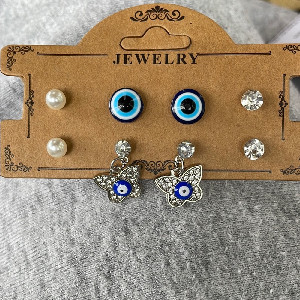 Butterfly Evil Eye Earring Set